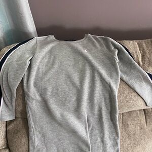 Gray Long Sleeve Top with Navy Stripes